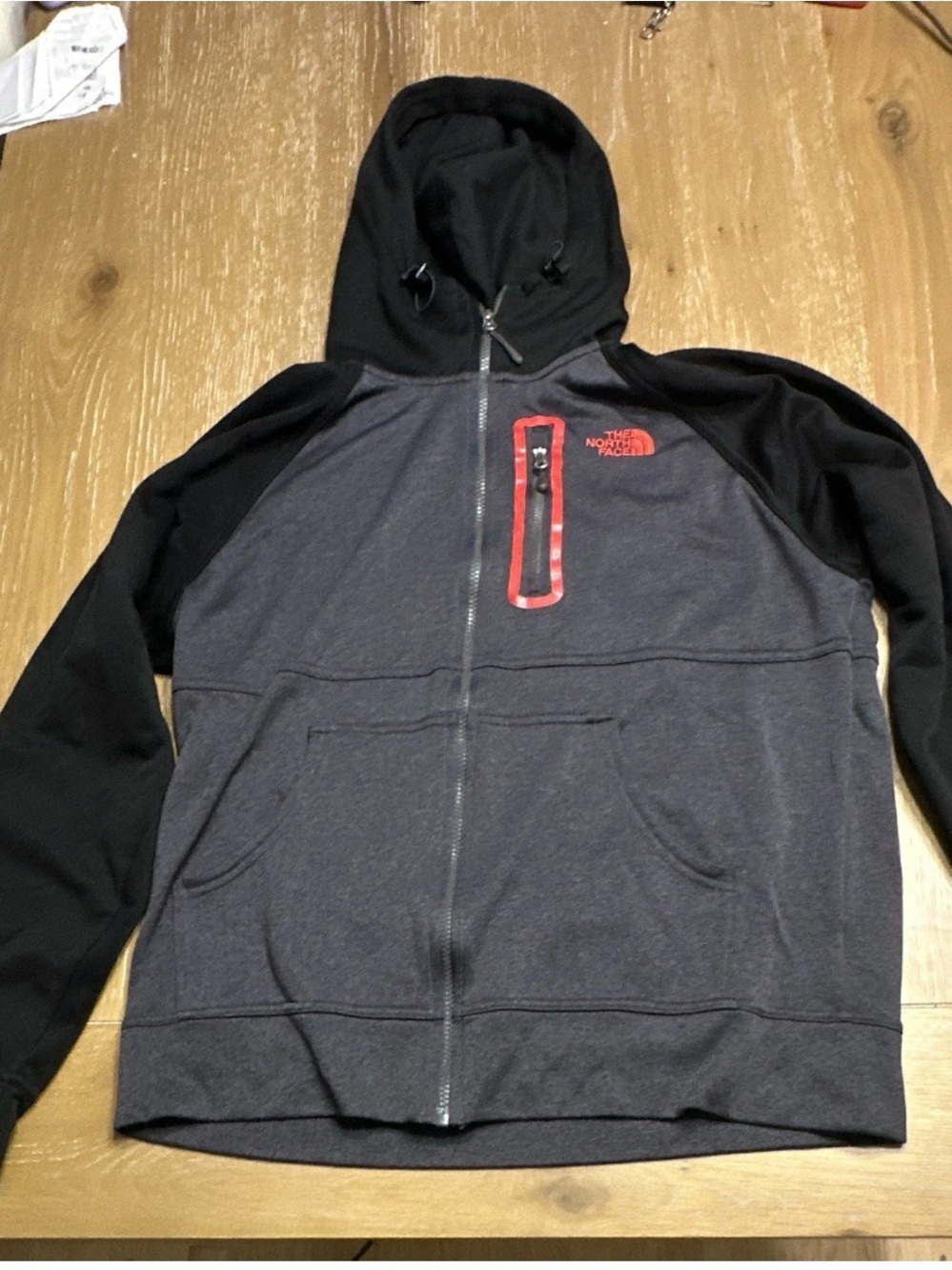 The North Face Men’s Charcoal & Black Full-Zip Hoodie with Red Trim